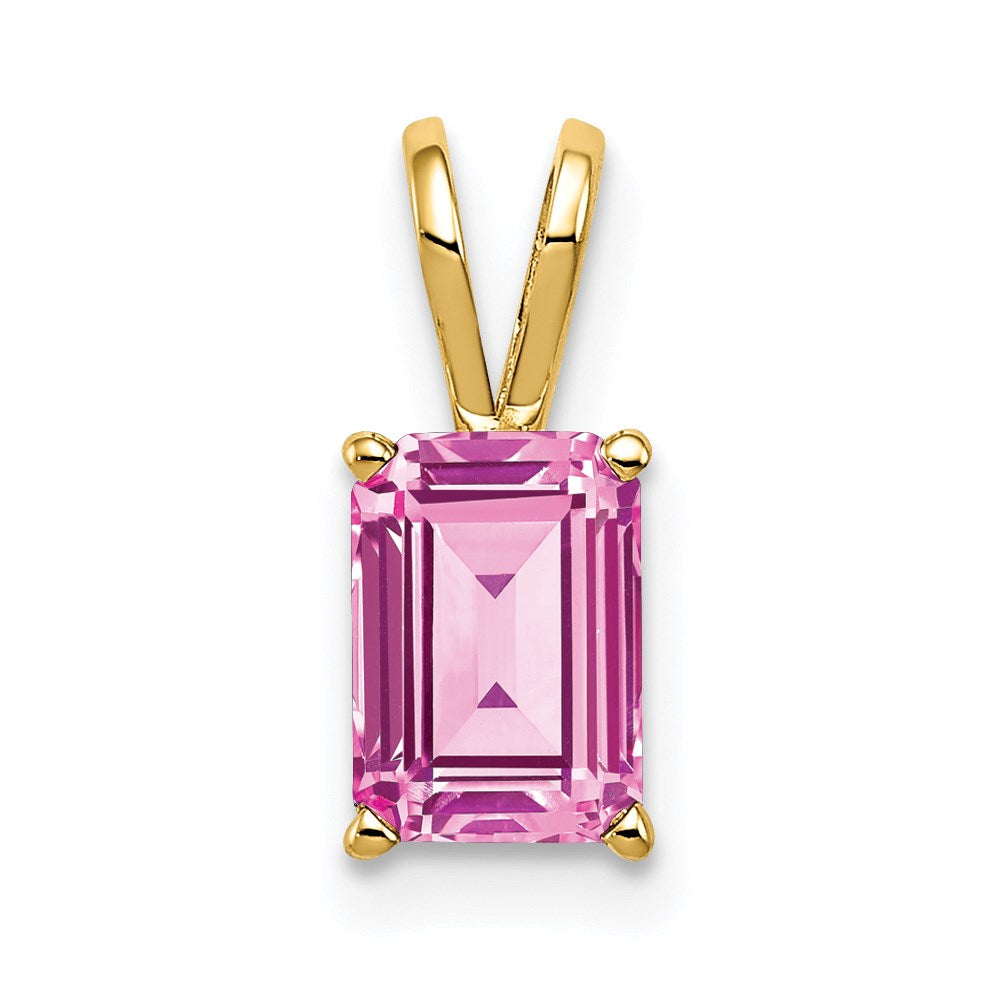 14K Gelbgold Anhänger mit 7x5 mm Rosa Turmalin im Smaragdschliff