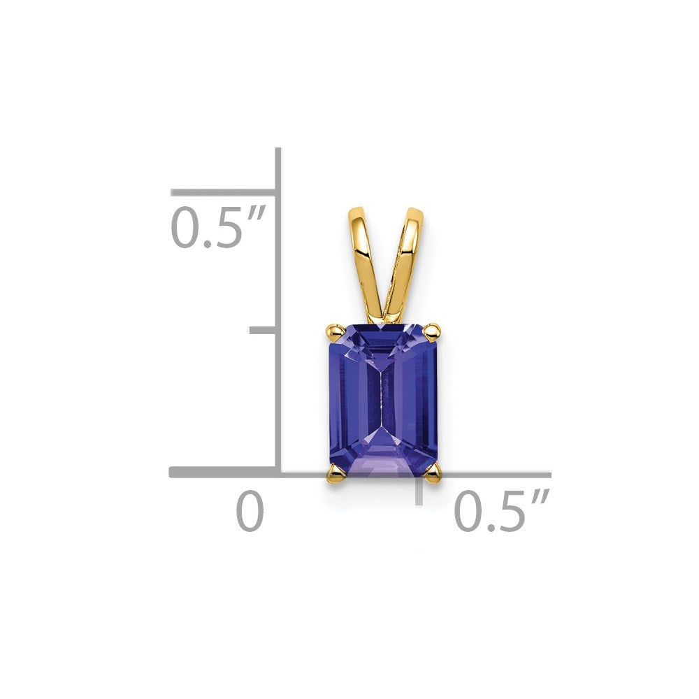 14K Gelbgold Anhänger mit 7x5mm Tansanit im Smaragdschliff