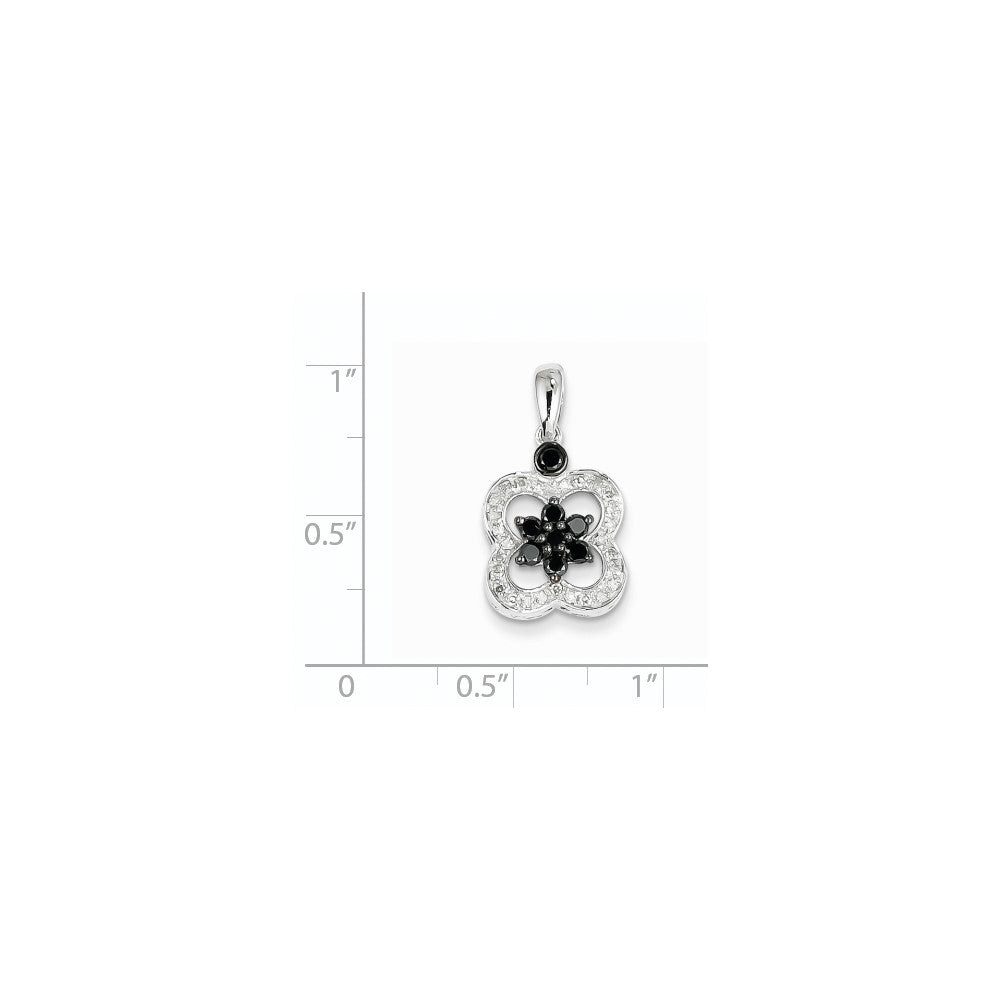 14K Weißgold Blumenanhänger mit schwarzen und weißen echten Diamanten