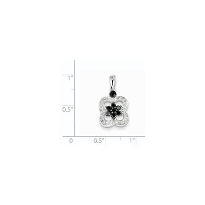 14K Weißgold Blumenanhänger mit schwarzen und weißen echten Diamanten