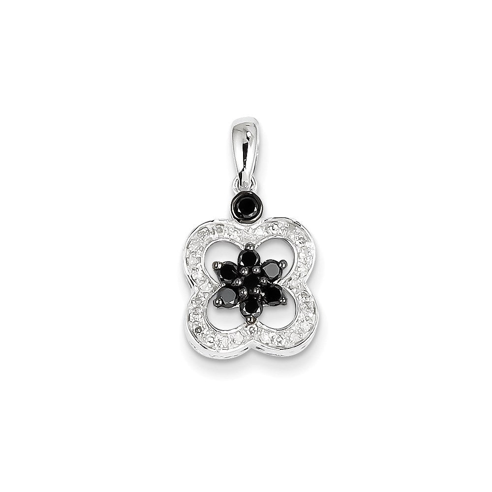 14K Weißgold Blumenanhänger mit schwarzen und weißen echten Diamanten