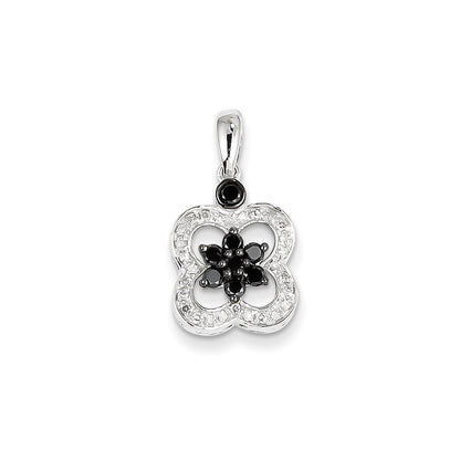 14K Weißgold Blumenanhänger mit schwarzen und weißen echten Diamanten