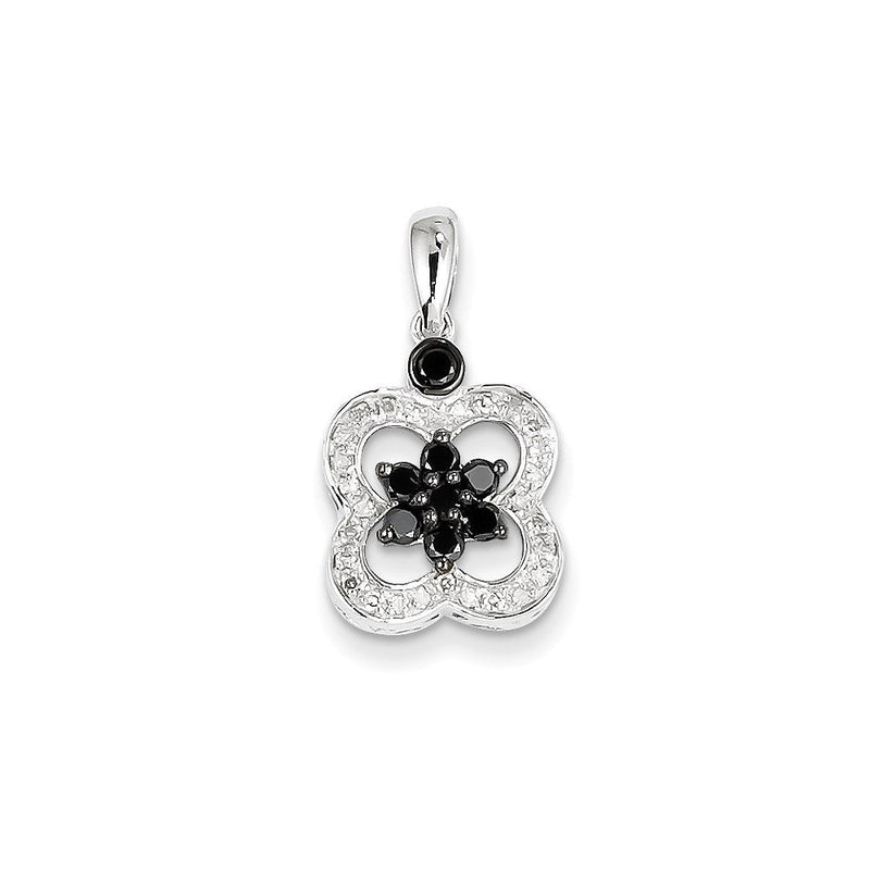 14K Weißgold Blumenanhänger mit schwarzen und weißen echten Diamanten