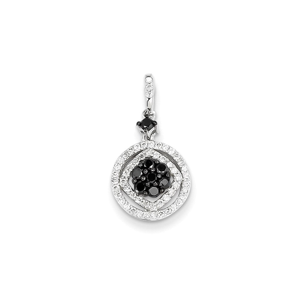 14K Weißgold Kreis-Anhänger mit echten schwarzen und weißen Diamanten