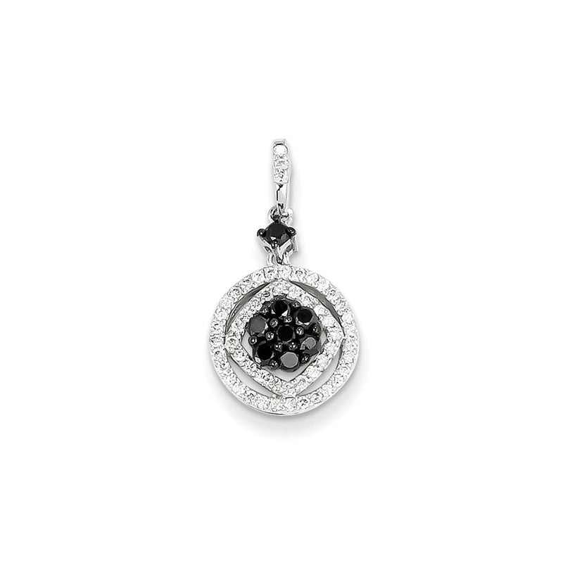 14K Weißgold Kreis-Anhänger mit echten schwarzen und weißen Diamanten