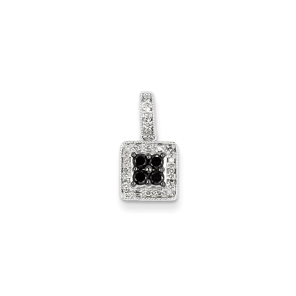 14K Weißgold Quadratischer Anhänger mit Weißen und Schwarzen Echten Diamanten