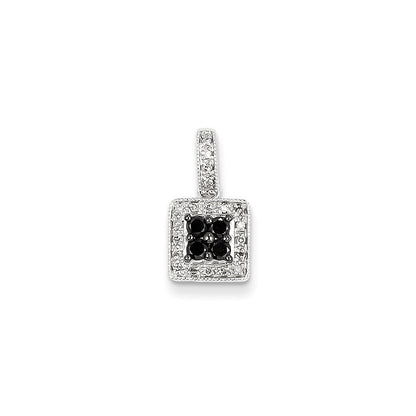 14K Weißgold Quadratischer Anhänger mit Weißen und Schwarzen Echten Diamanten