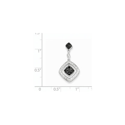 14K Weißgold Anhänger mit weißen und schwarzen echten Diamanten, baumelnd
