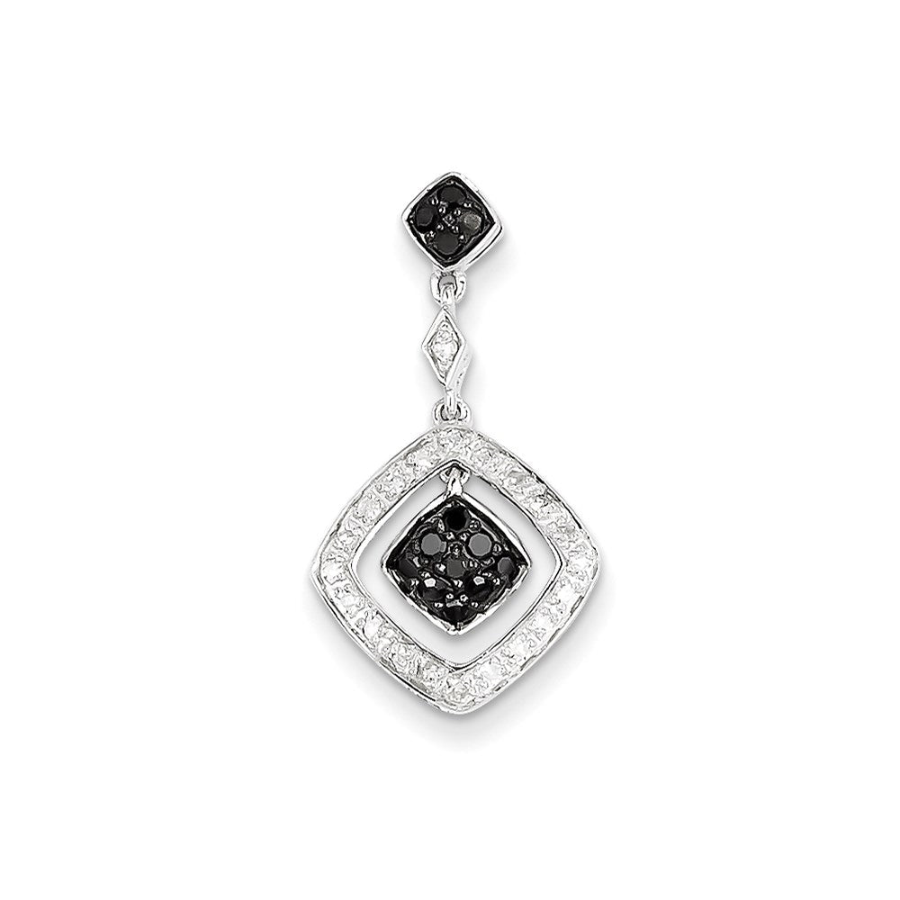 14K Weißgold Anhänger mit weißen und schwarzen echten Diamanten, baumelnd