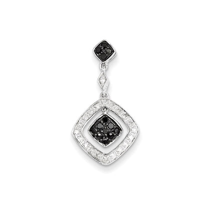 14K Weißgold Anhänger mit weißen und schwarzen echten Diamanten, baumelnd