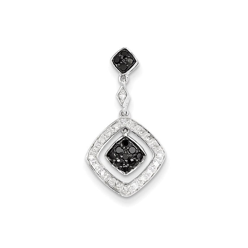 14K Weißgold Anhänger mit weißen und schwarzen echten Diamanten, baumelnd