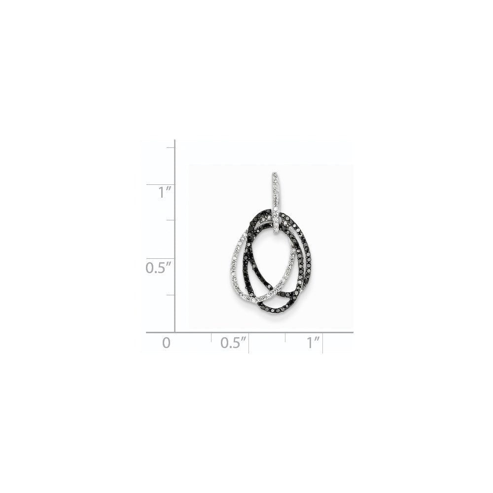 14K Weißgold Ovaler Anhänger mit weißen und schwarzen echten Diamanten