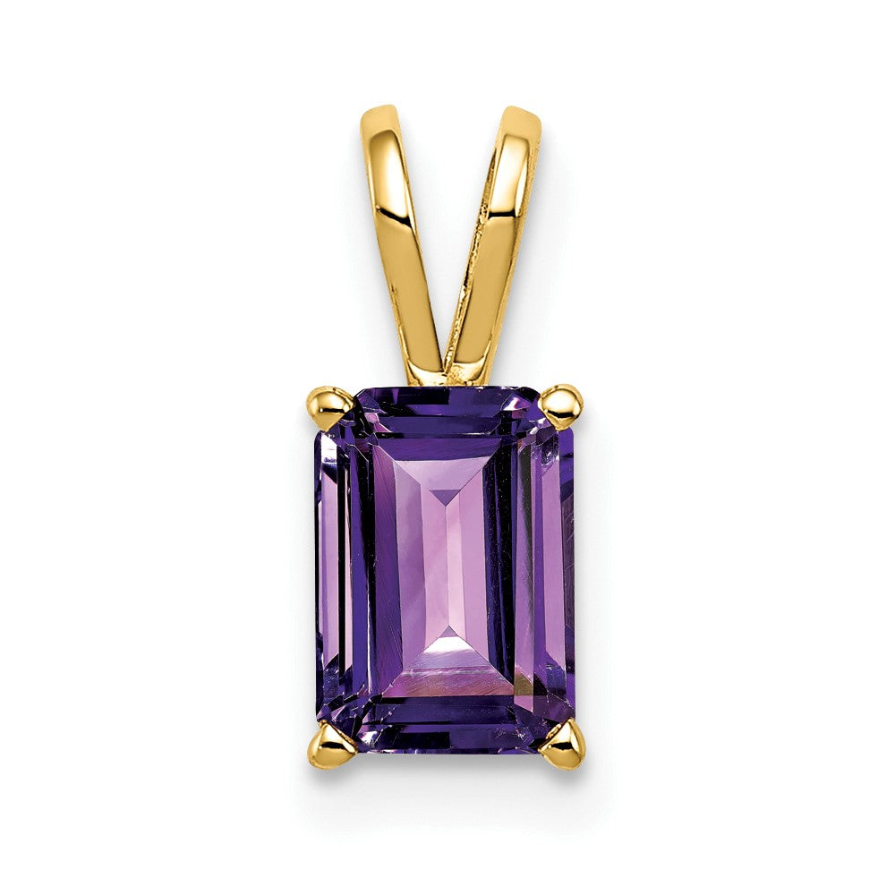 14K Gelbgold Anhänger mit Amethyst im Smaragdschliff, 8x6 mm