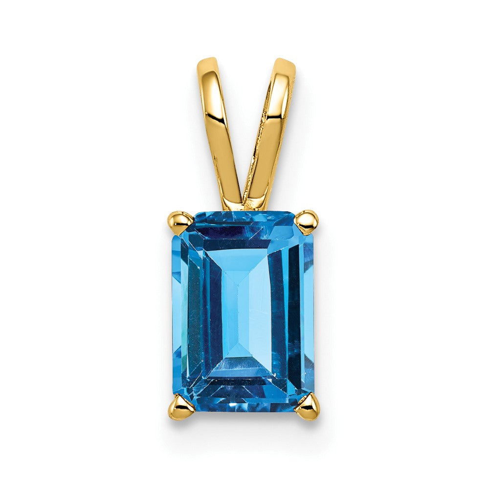 14K Gelbgold Anhänger mit Blautopas im 8x6mm Smaragdschliff