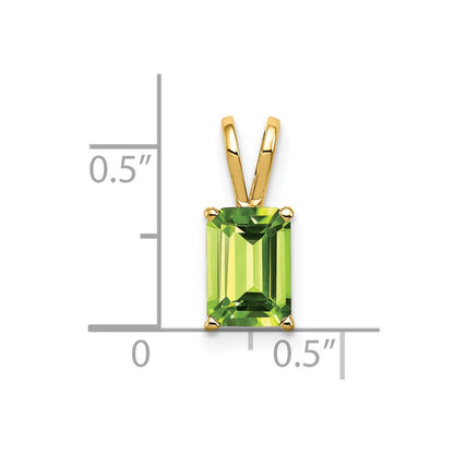 14K Gelbgold Peridot-Anhänger im Smaragdschliff, 8x6 mm