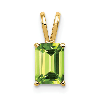 14K Gelbgold Peridot-Anhänger im Smaragdschliff, 8x6 mm