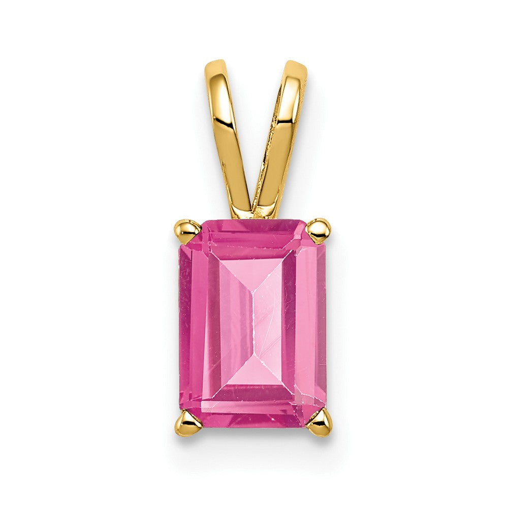 14K Gelbgold 8x6 mm Smaragdschliff Rosa-Turmalin-Anhänger