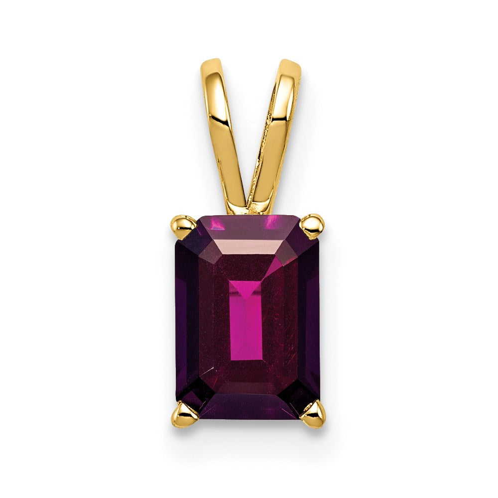 14K Gelbgold Anhänger mit 8x6 mm Rhodolith-Granat im Smaragdschliff