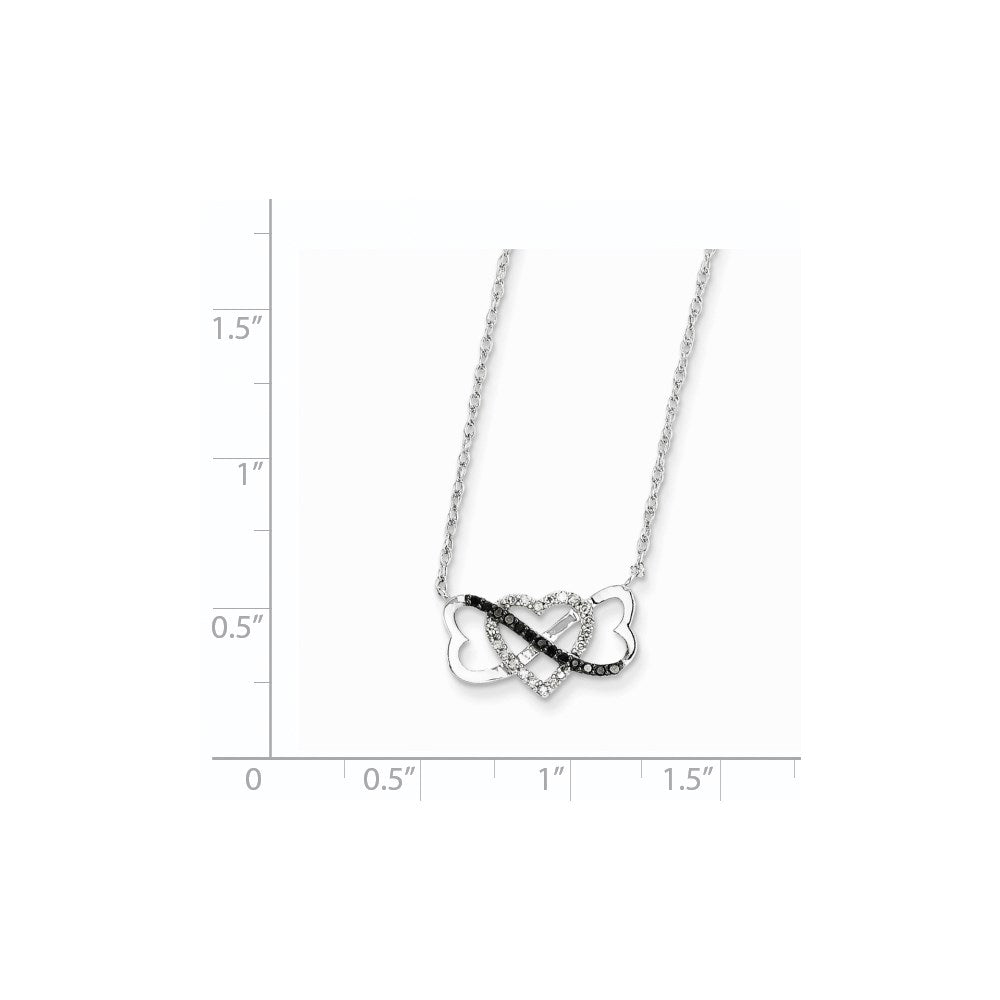 14K Weißgold mit schwarzen und weißen echten Diamanten Dreifach-Herz-Anhänger