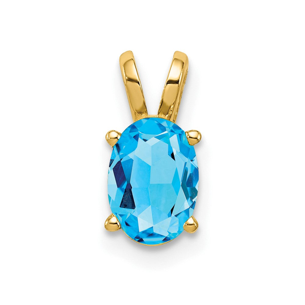 14K Gelbgold Anhänger mit ovalem blauem Topas, 7 x 5 mm