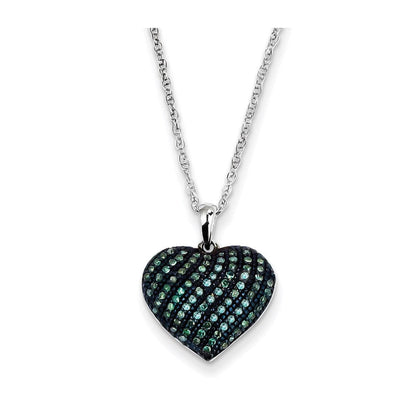 14K Weißgold Anhänger mit blauen Diamanten in Herzform