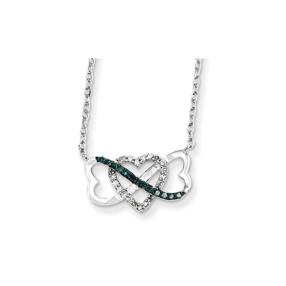 14K Weißgold mit blauen und weißen Diamanten Triple-Herz-Anhänger