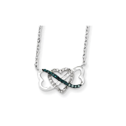 14K Weißgold mit blauen und weißen Diamanten Triple-Herz-Anhänger