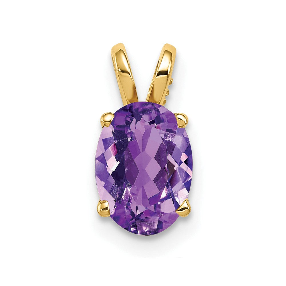 14K Gelbgold 8x6mm Ovaler Amethyst-Checker-Anhänger
