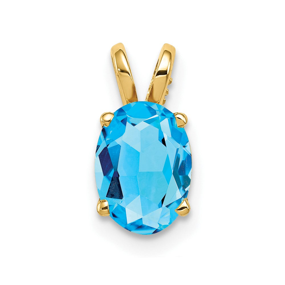 14K Gelbgold Anhänger mit ovalem 8x6 mm Blautopas im Schachbrettschliff