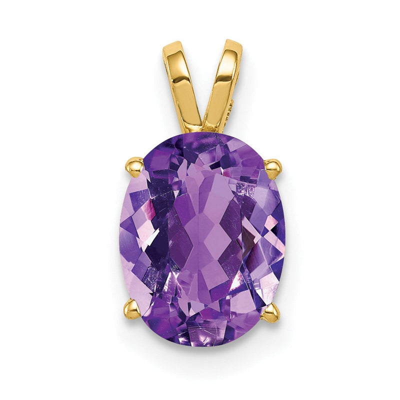 14K Gelbgold Anhänger mit ovalem Amethyst im Schachbrettschliff, 9x7 mm