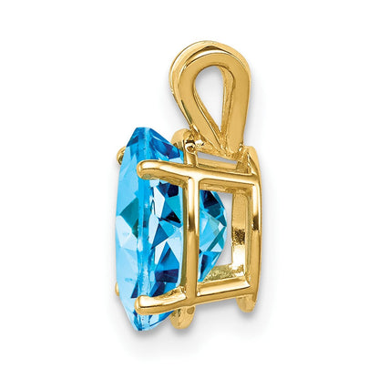14K Gelbgold 9x7mm Oval Blautopas Schachbrettschliff-Anhänger