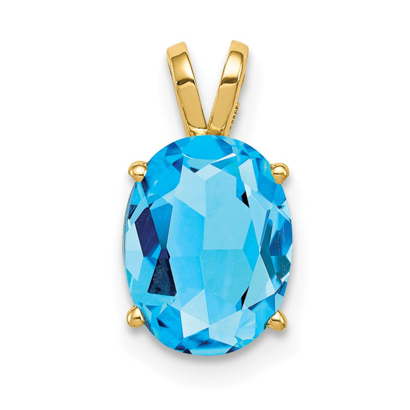 14K Gelbgold 9x7mm Oval Blautopas Schachbrettschliff-Anhänger