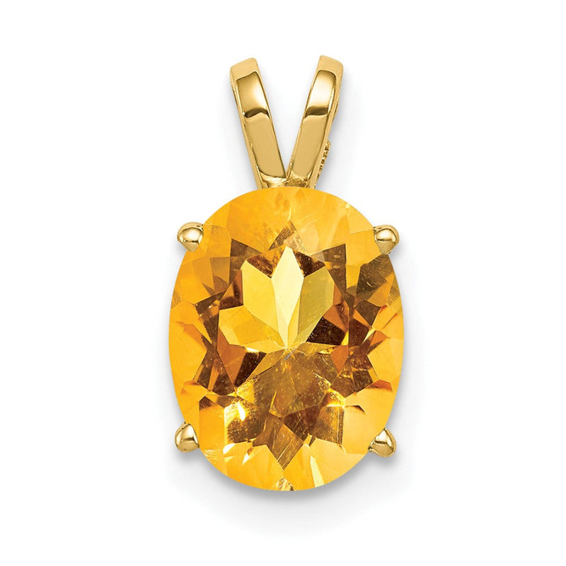14K Gelbgold 9x7mm Ovaler Citrin Schachbrettschliff-Anhänger