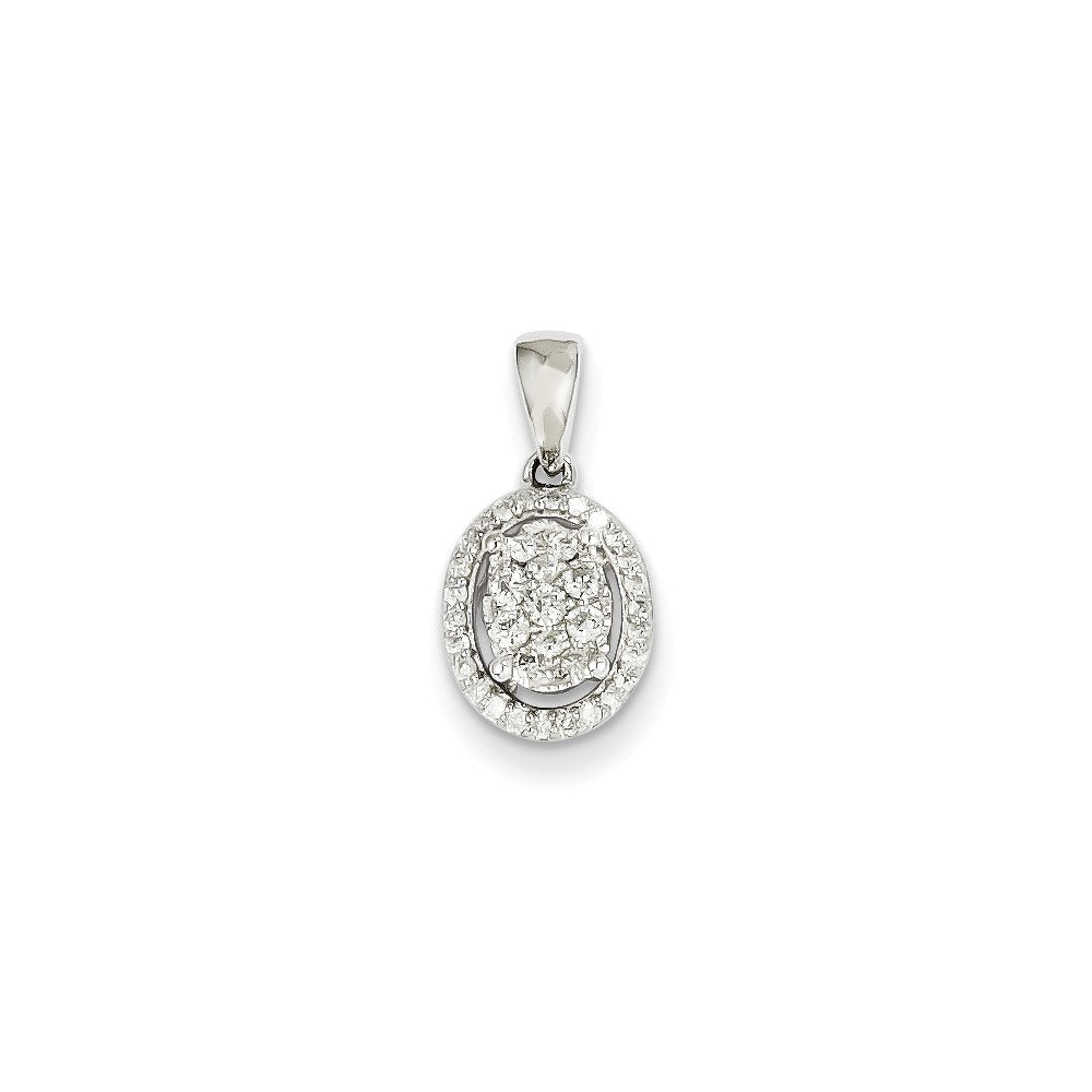 14K Weißgold Ovaler Anhänger mit echtem Diamant