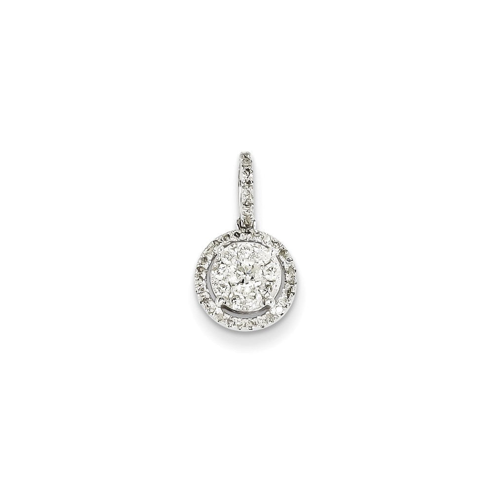 14K Weißgold Runder Anhänger mit echtem Diamant