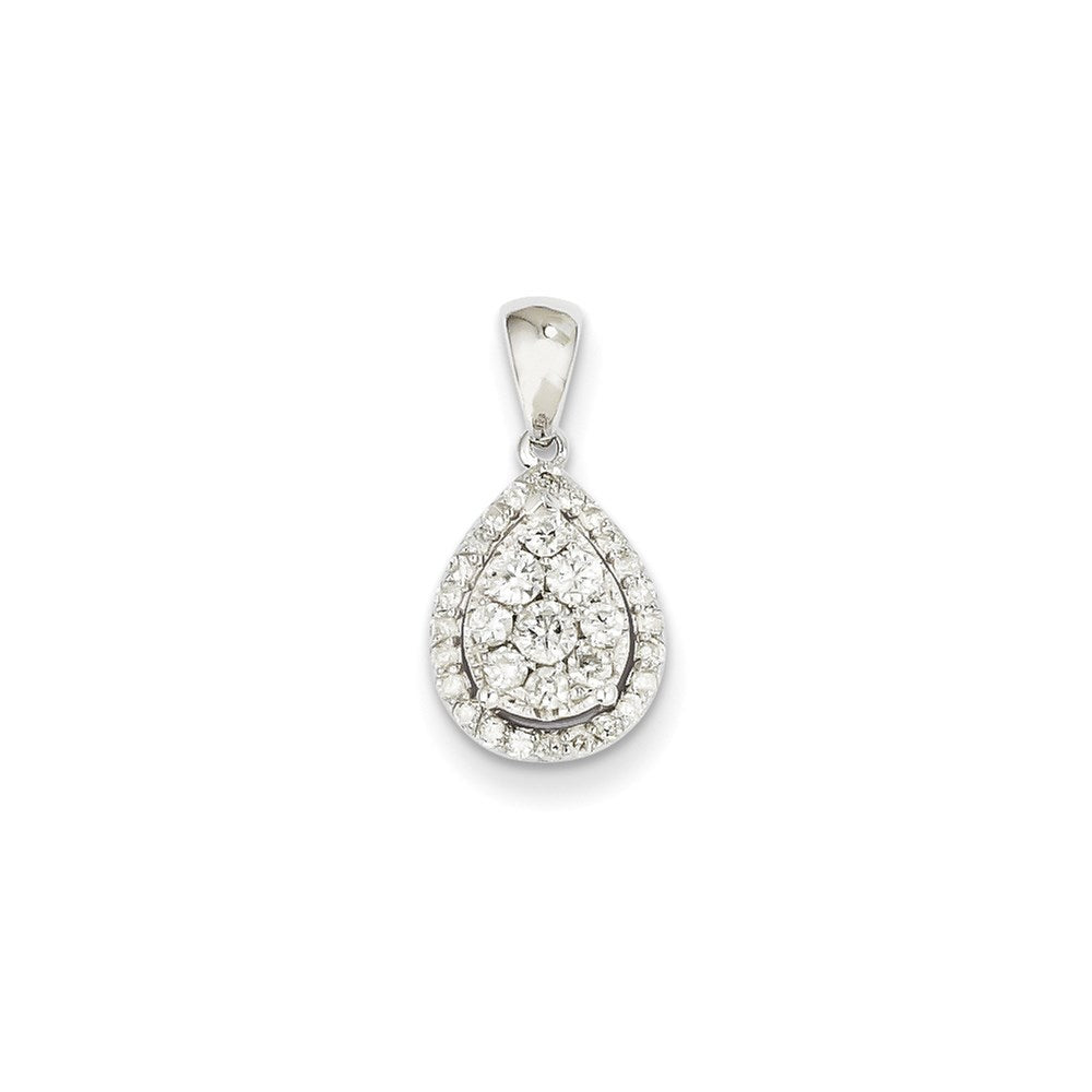 14K Weißgold Anhänger in Tropfenform mit echtem Diamant