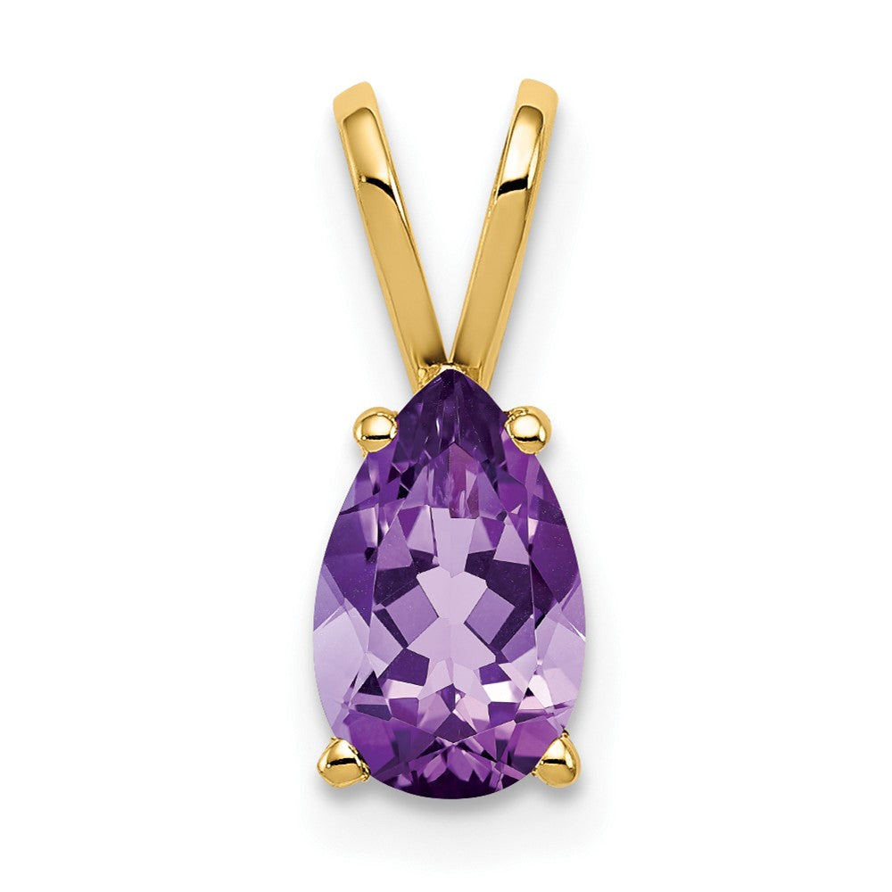 14K Gelbgold 8x5 mm Birnenschliff-Amethyst Schachbrettschliff-Anhänger