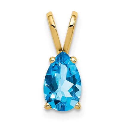 14K Gelbgold Anhänger mit Blauem Topas im Karo-Schliff, birnenförmig, 8x5 mm