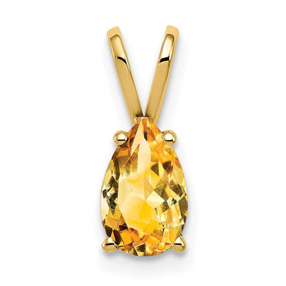 14K Gelbgold Anhänger mit 8x5 mm Citrin im Tropfen-Schachbrettschliff