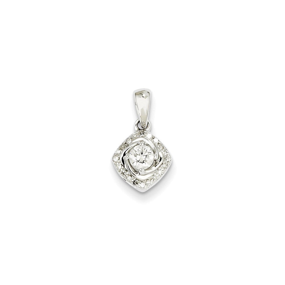 14 Karat Weißgold Echter Diamant Quadratischer Anhänger