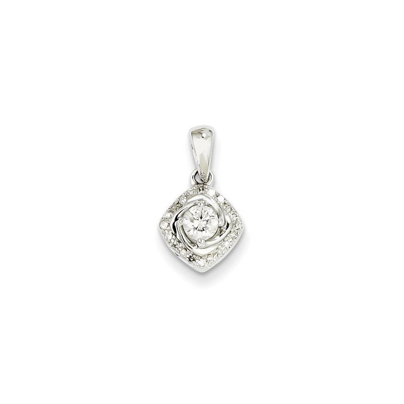 14 Karat Weißgold Echter Diamant Quadratischer Anhänger