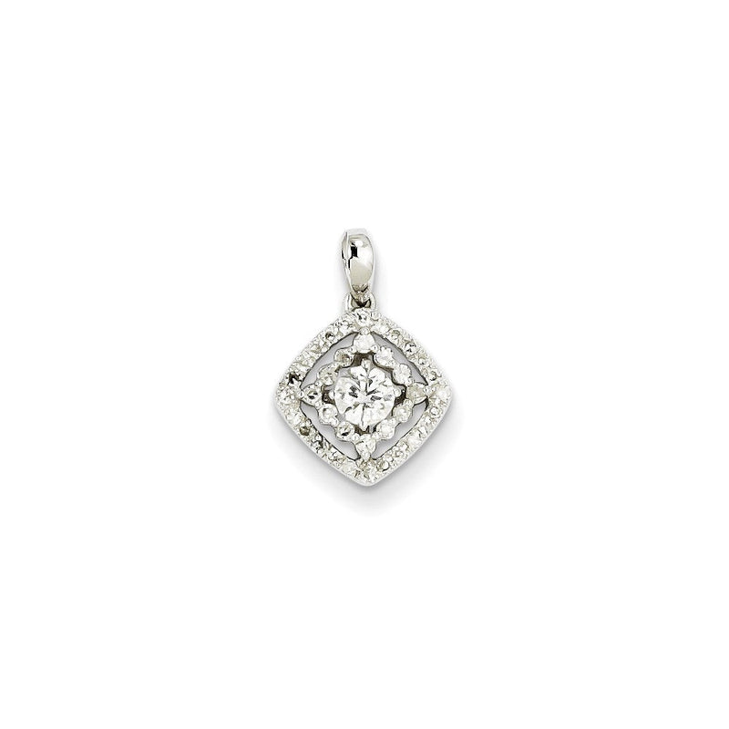 14K Weißgold Quadrat-Anhänger mit echtem Diamant