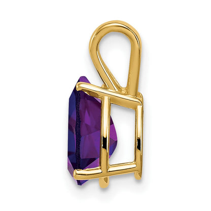 14K Gelbgold Anhänger mit 9x6 mm birnenförmigem Amethyst im Schachbrettschliff