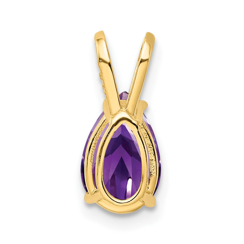 14K Gelbgold Anhänger mit 9x6 mm birnenförmigem Amethyst im Schachbrettschliff