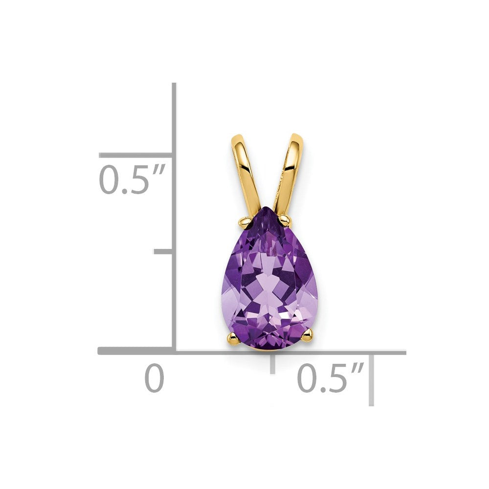 14K Gelbgold Anhänger mit 9x6 mm birnenförmigem Amethyst im Schachbrettschliff