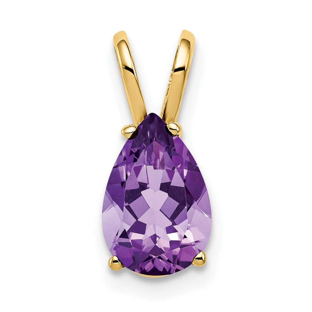 14K Gelbgold Anhänger mit 9x6 mm birnenförmigem Amethyst im Schachbrettschliff