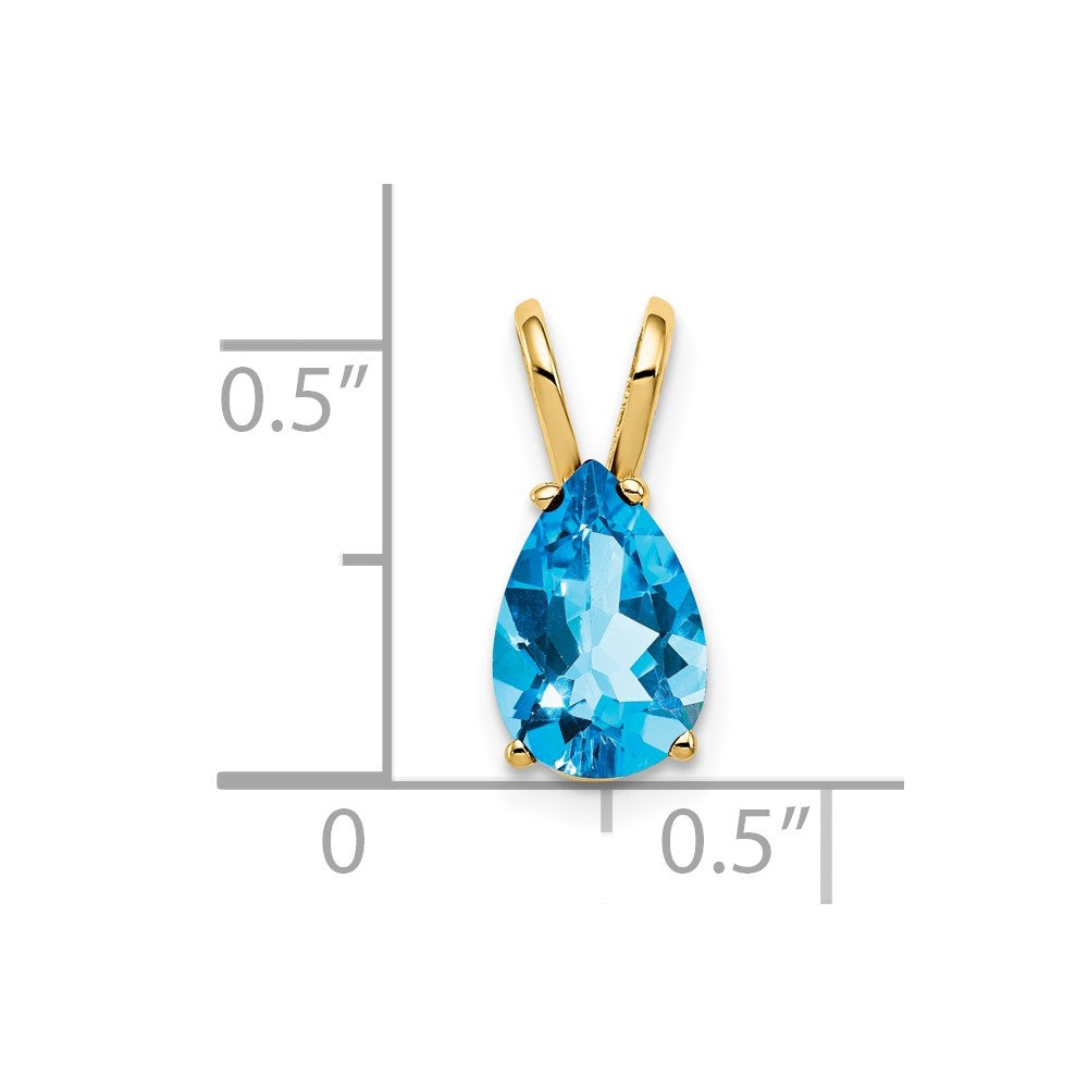 14K Gelbgold 9x6mm Birnenschliff Blautopas Schachbrettschliff-Anhänger