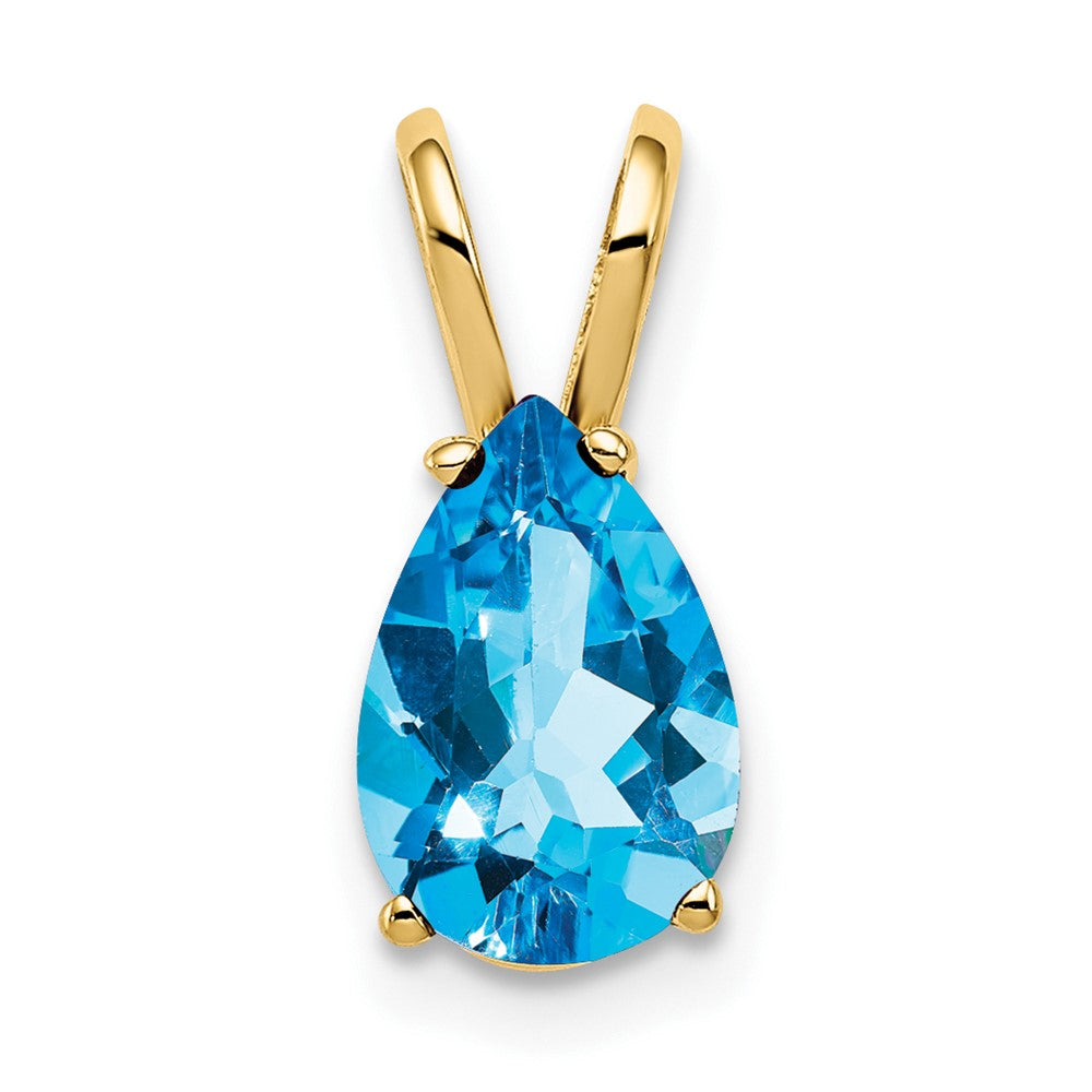 14K Gelbgold 9x6mm Birnenschliff Blautopas Schachbrettschliff-Anhänger