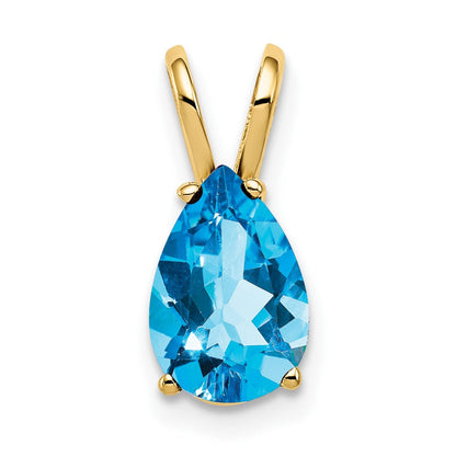 14K Gelbgold 9x6mm Birnenschliff Blautopas Schachbrettschliff-Anhänger