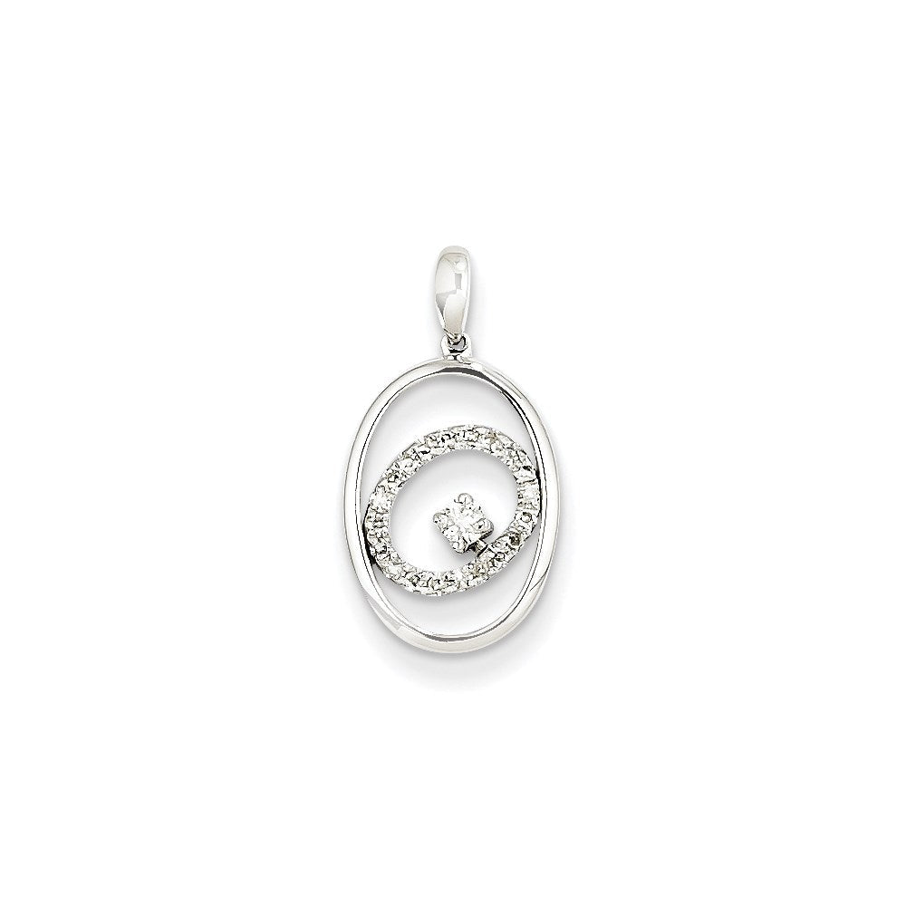 14K Weißgold Diamant-Anhänger, oval